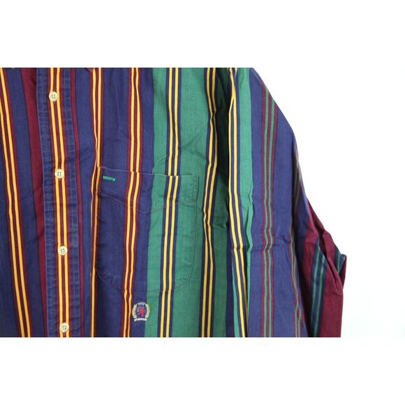 Tommy Hilfiger Mens Medium Button Down Oversize Stripe Embroidered Crest Hip Hop - Picture 3 of 9
